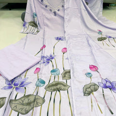 Lotus Embroidered Straight Kurta Set with Dupatta