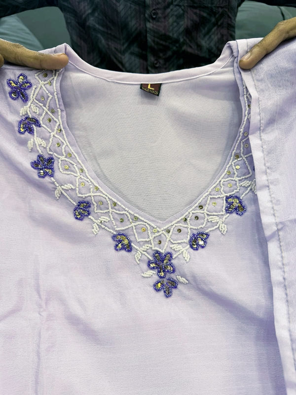 Lotus Embroidered Straight Kurta Set with Dupatta