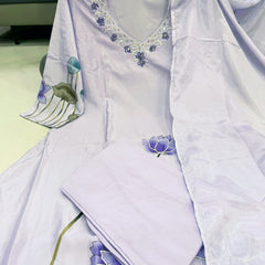 Lotus Embroidered Straight Kurta Set with Dupatta