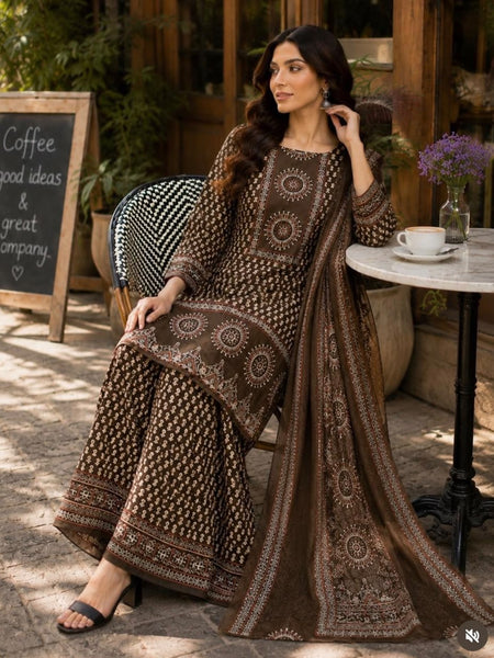 Printed Kurta Set with Palazzo & Dupatta