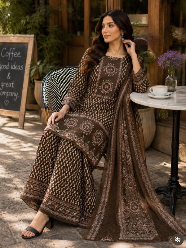 Printed Kurta Set with Palazzo & Dupatta