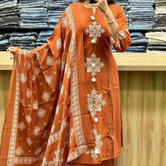 Women’s Embroidered Ethnic Kurta Set with Dupatta & Pants