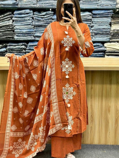 Women’s Embroidered Ethnic Kurta Set with Dupatta & Pants
