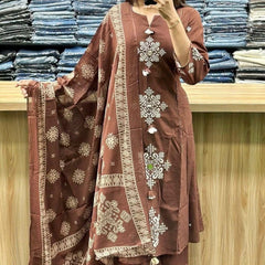 Women’s Embroidered Ethnic Kurta Set with Dupatta & Pants