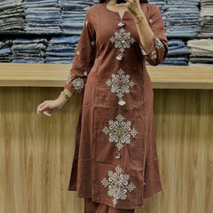 Women’s Embroidered Ethnic Kurta Set with Dupatta & Pants