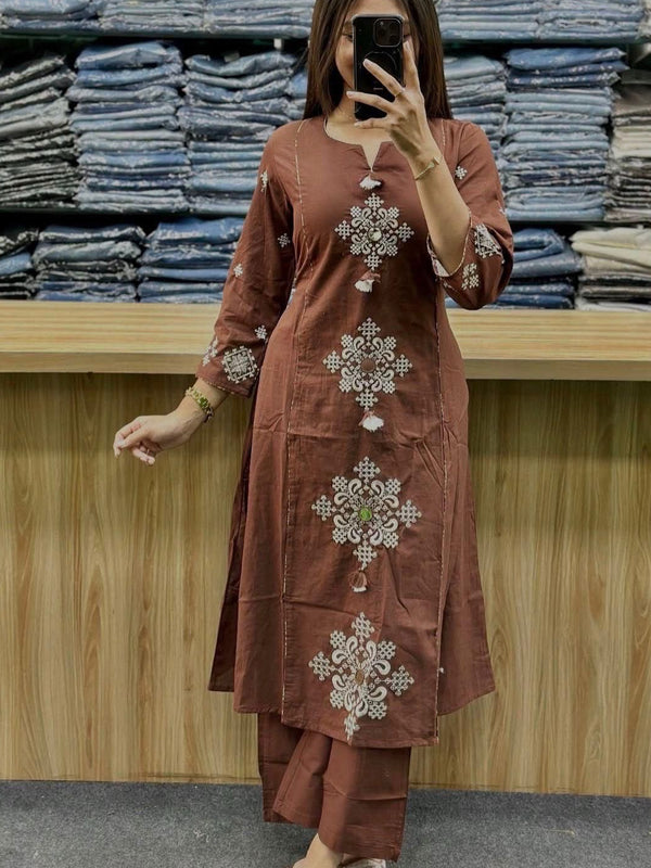 Women’s Embroidered Ethnic Kurta Set with Dupatta & Pants