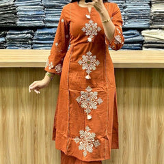 Women’s Embroidered Ethnic Kurta Set with Dupatta & Pants