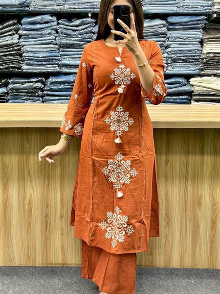 Women’s Embroidered Ethnic Kurta Set with Dupatta & Pants