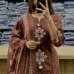Women’s Embroidered Ethnic Kurta Set with Dupatta & Pants