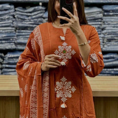 Women’s Embroidered Ethnic Kurta Set with Dupatta & Pants