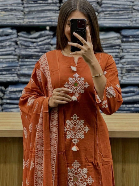 Women’s Embroidered Ethnic Kurta Set with Dupatta & Pants