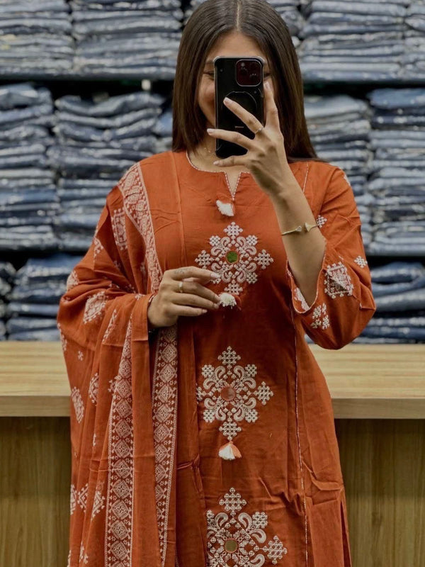 Women’s Embroidered Ethnic Kurta Set with Dupatta & Pants