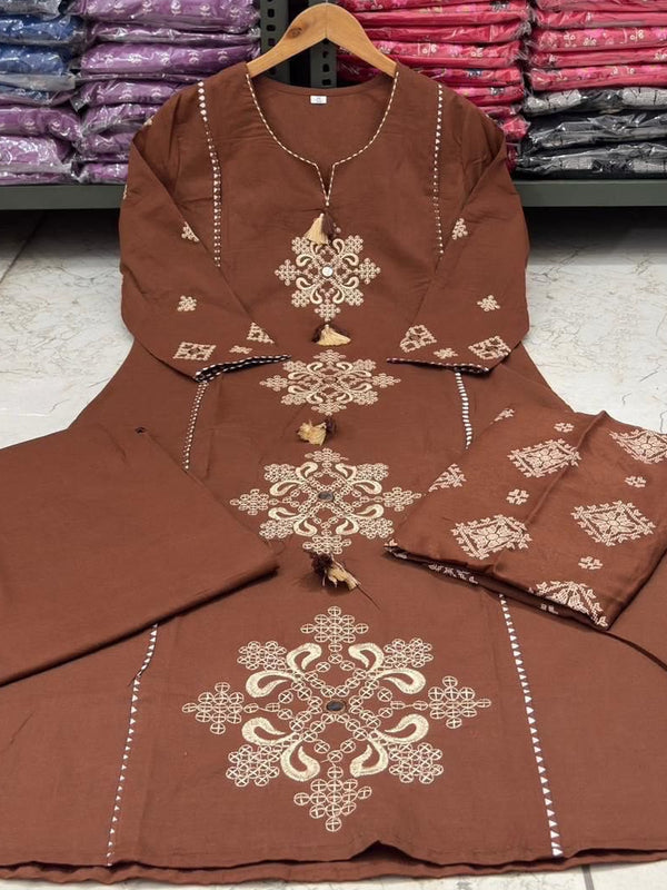 Women’s Embroidered Ethnic Kurta Set with Dupatta & Pants