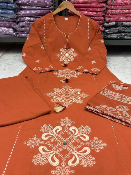 Women’s Embroidered Ethnic Kurta Set with Dupatta & Pants
