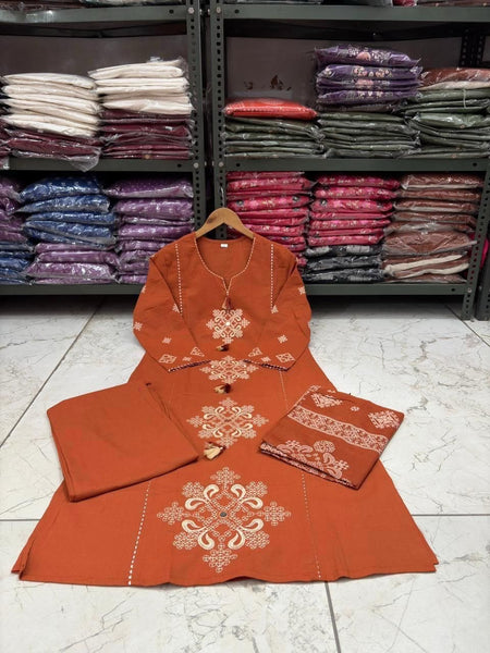 Women’s Embroidered Ethnic Kurta Set with Dupatta & Pants