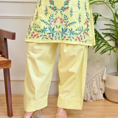 Women's Floral Thread Embroidered Cotton Co-ord Set with Palazzo