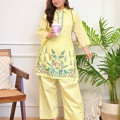 Women's Floral Thread Embroidered Cotton Co-ord Set with Palazzo