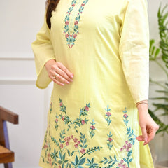 Women's Floral Thread Embroidered Cotton Co-ord Set with Palazzo