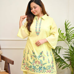Women's Floral Thread Embroidered Cotton Co-ord Set with Palazzo