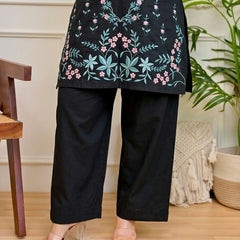 Women's Floral Thread Embroidered Cotton Co-ord Set with Palazzo