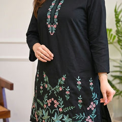 Women's Floral Thread Embroidered Cotton Co-ord Set with Palazzo