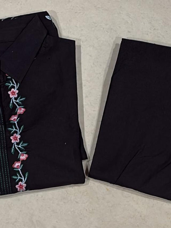Women's Floral Thread Embroidered Cotton Co-ord Set with Palazzo