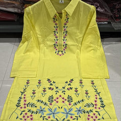 Women's Floral Thread Embroidered Cotton Co-ord Set with Palazzo