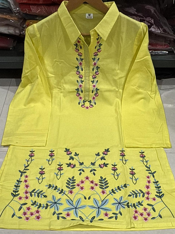 Women's Floral Thread Embroidered Cotton Co-ord Set with Palazzo