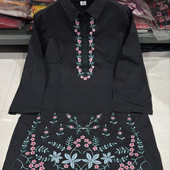 Women's Floral Thread Embroidered Cotton Co-ord Set with Palazzo