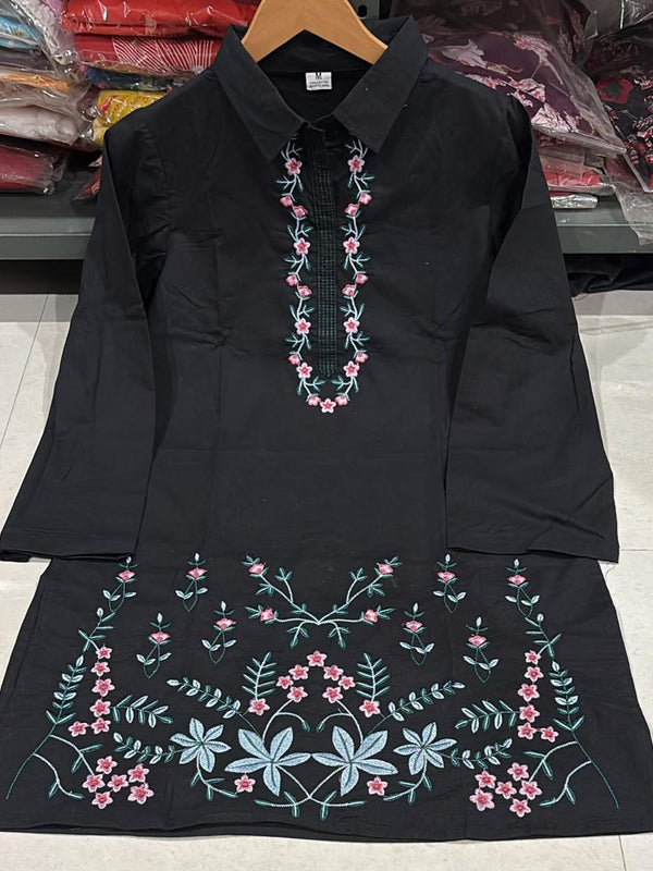 Women's Floral Thread Embroidered Cotton Co-ord Set with Palazzo