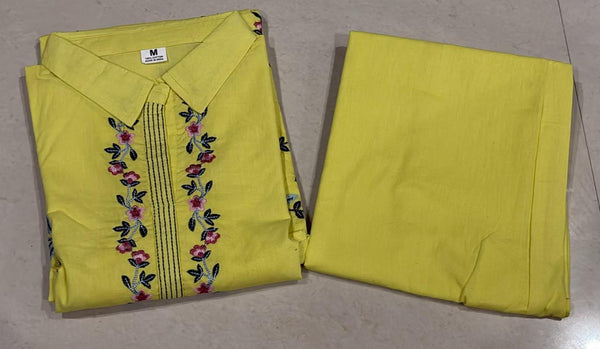Women's Floral Thread Embroidered Cotton Co-ord Set with Palazzo