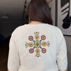 Women's Ivory Embroidered Straight Kurta with Matching Pants