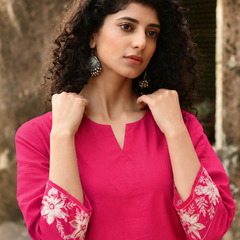 Women's Embroidered Cotton Kurta with Off-White Farshi Salwar Set