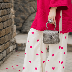 Fuchsia Pink Kurta & Heart Print Wide-Leg Pants Co-ord Set
